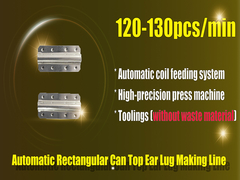 Linha de fabricação automática de orelhas retangulares para economia de material de 100%